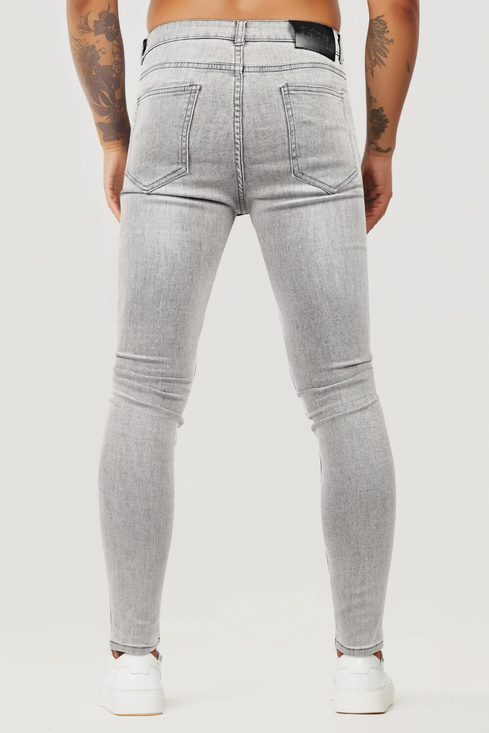 Jean skinny déchiré délavé gris marbré pour hommes