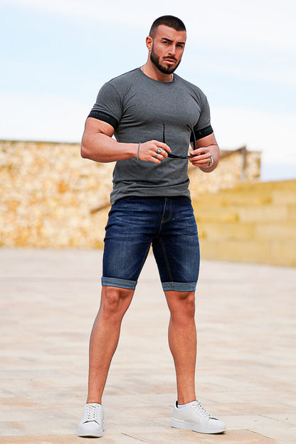 men's dark blue denim shorts