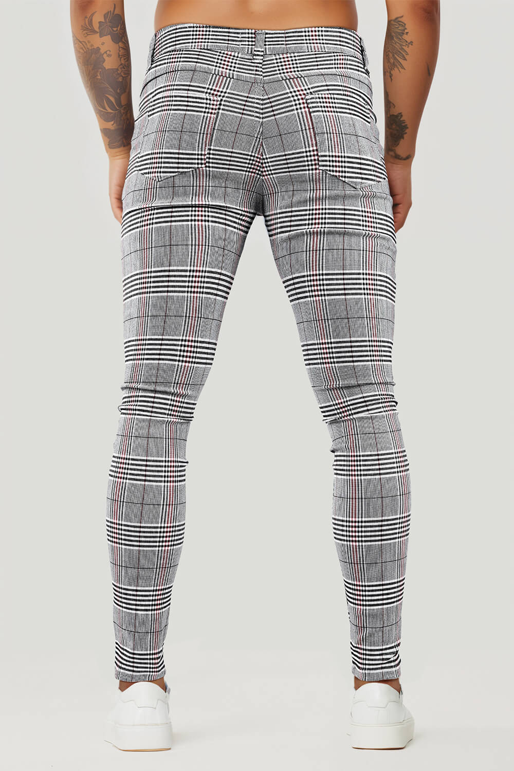 Mens Casual Grey Plaid Trouser