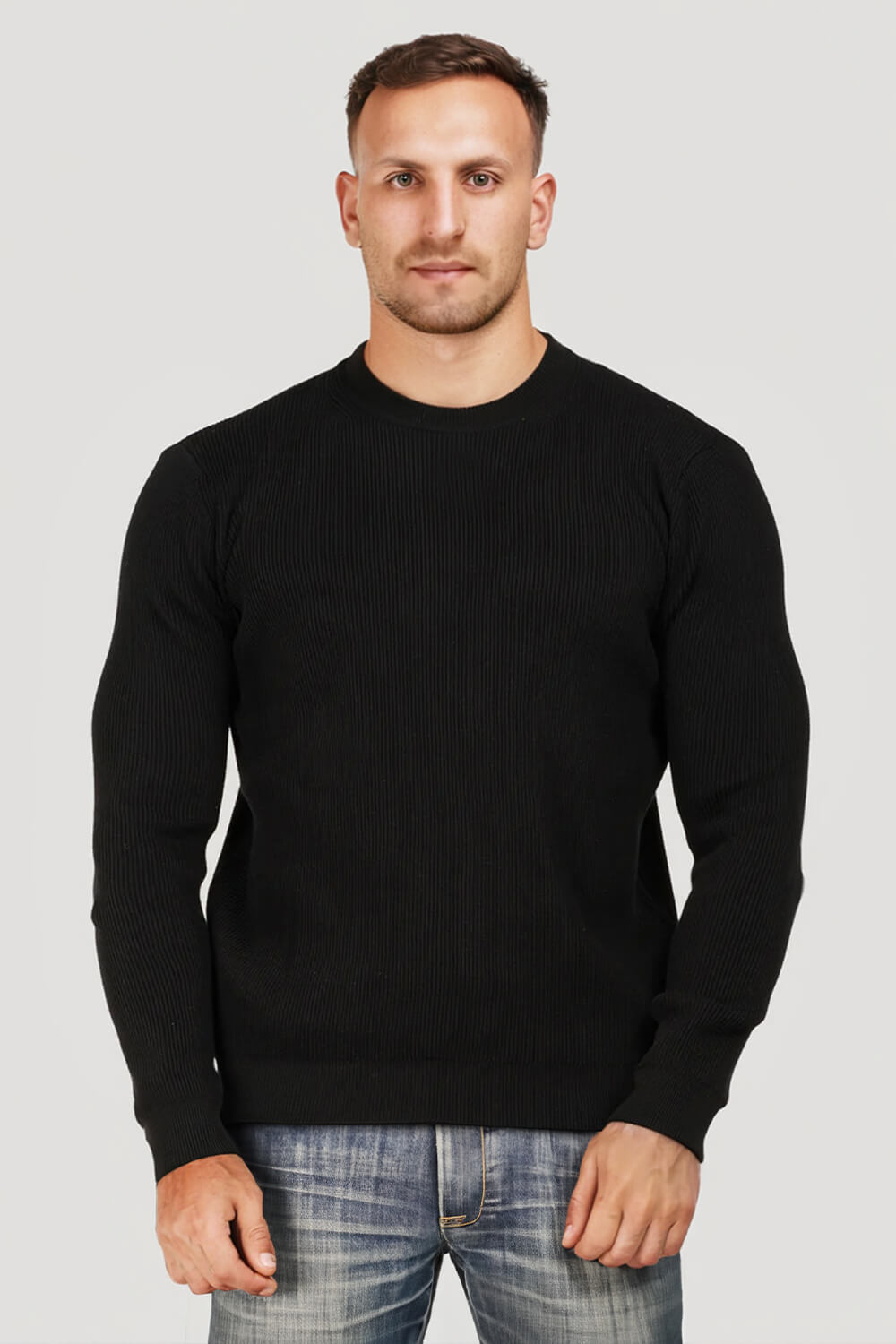 Men Round Neck Sweater - Black