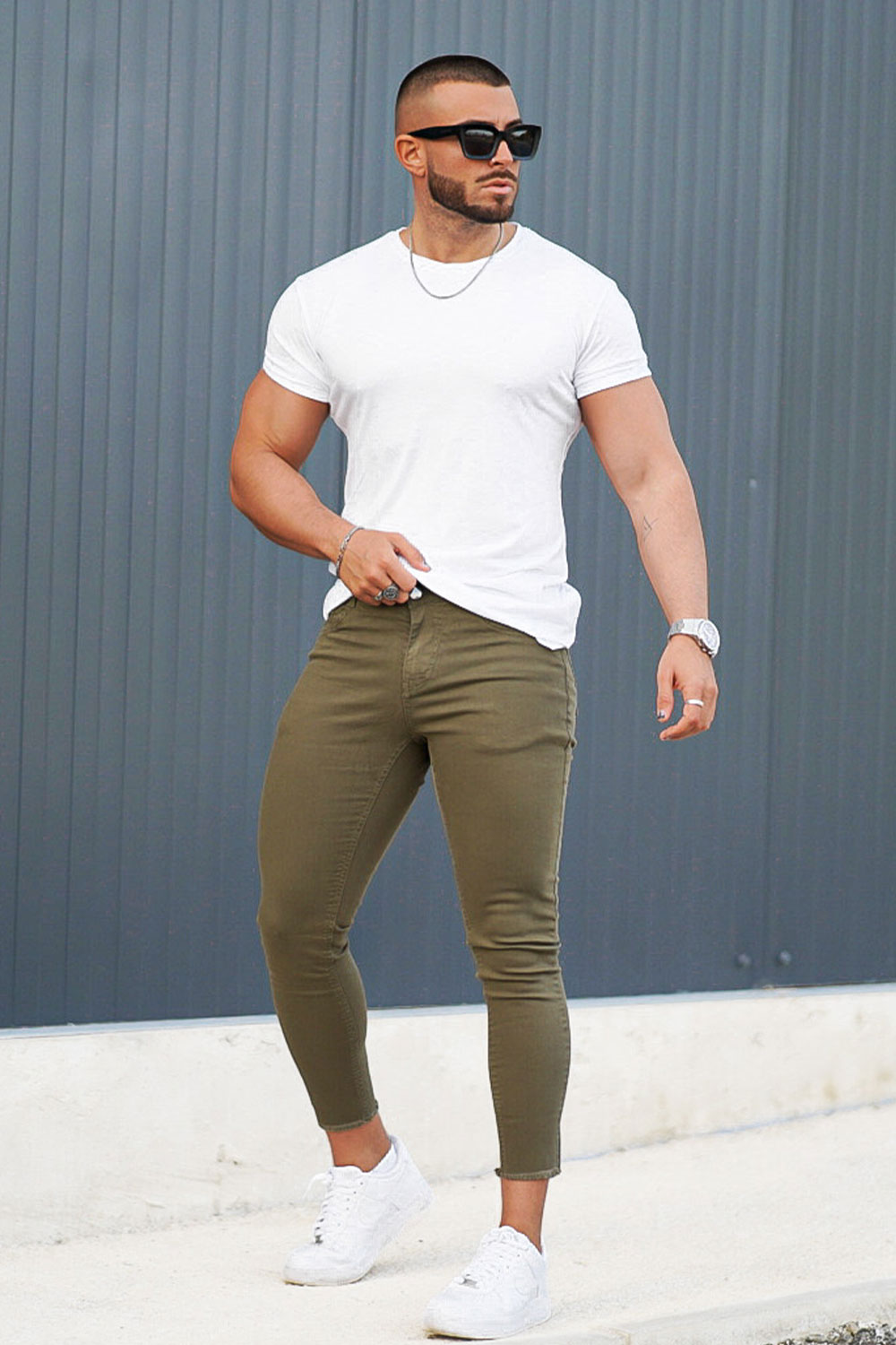 green skinny jeans