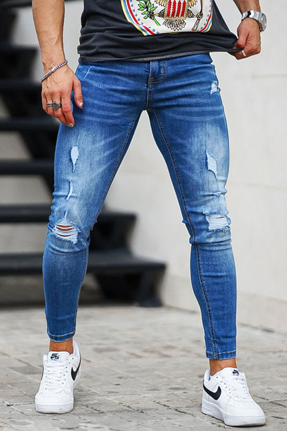 men's blue high waist ripped jeans