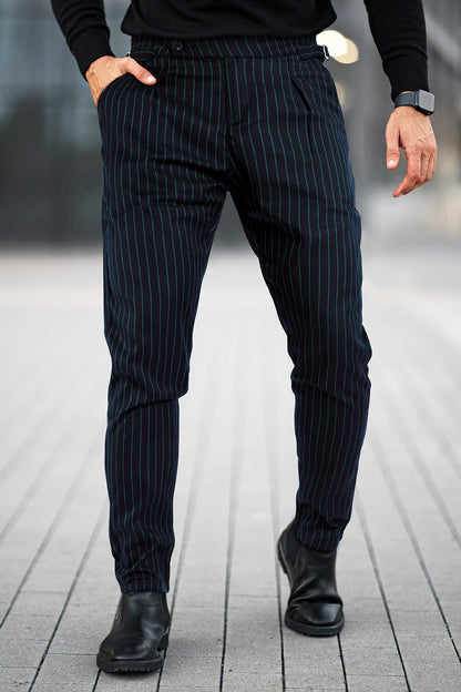 Men Slim Fit Pant - Black & Stripe (Presale)