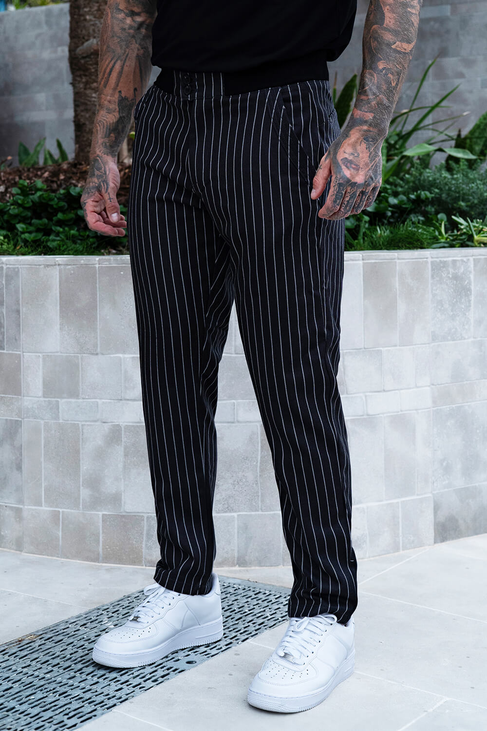 Men's Relaxed Chino Pant - White Vertical Stripes