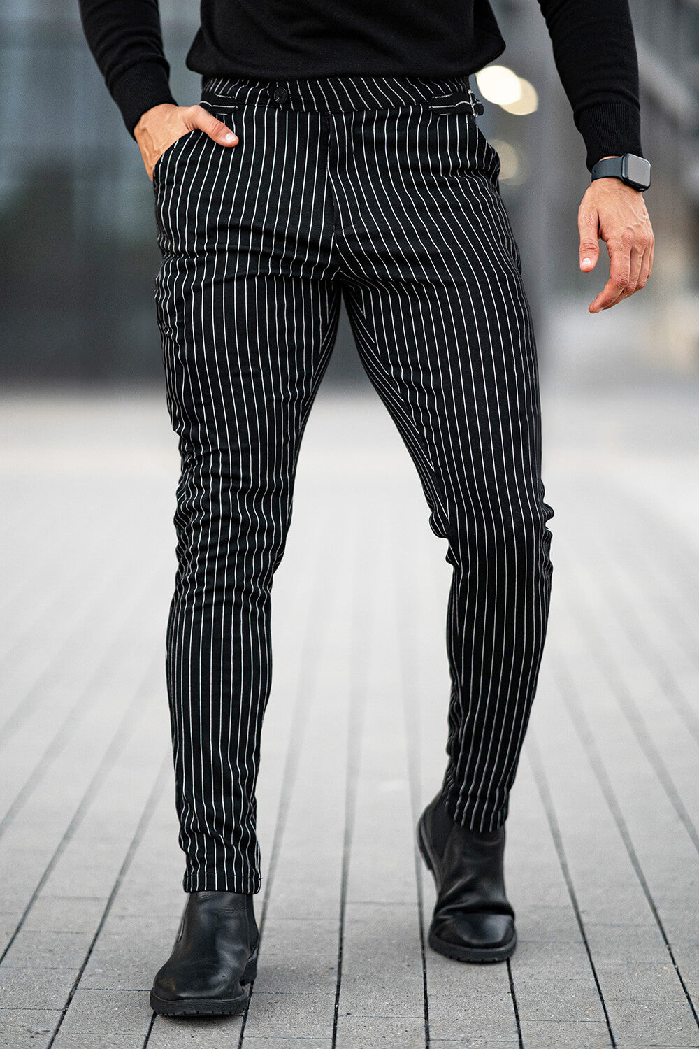 Men Casual Pant - Black & Stripe (Presale)