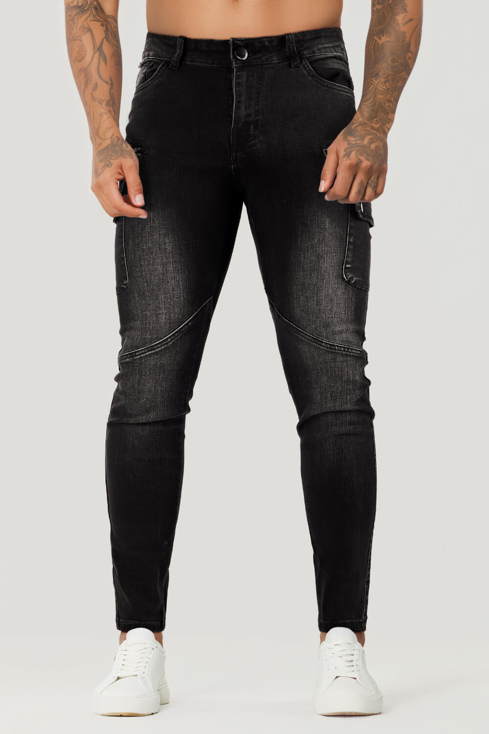 Gray Skinny Jean For Men - Multi Pocket