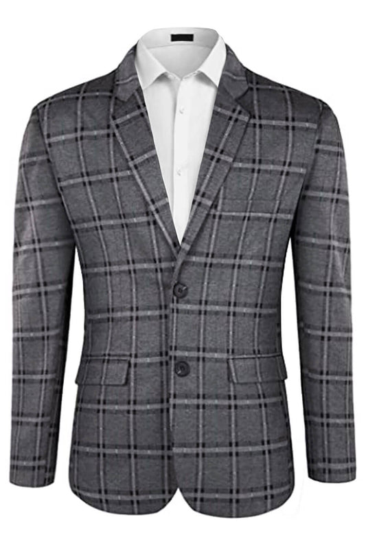 Men's  Stylish Classic Blazer - Grey & Lattice