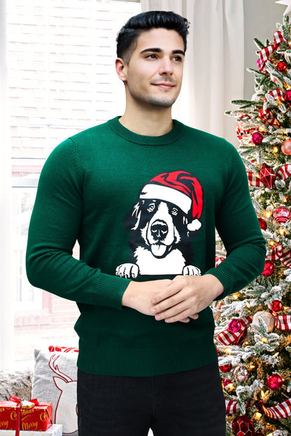 Warm Sweater For Men - Round Neck & Christmas Dog