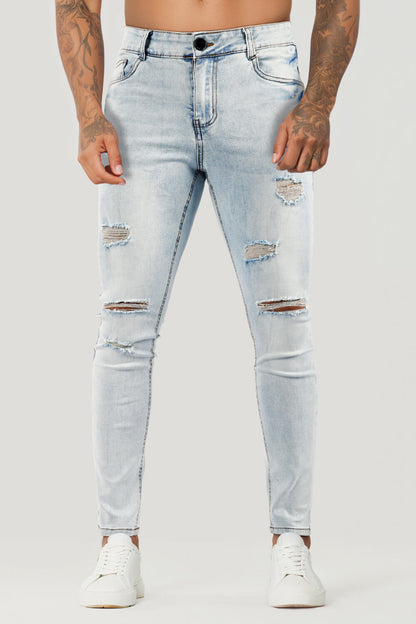 Men's Ripped Knee Skinny Jean - Washed Blue