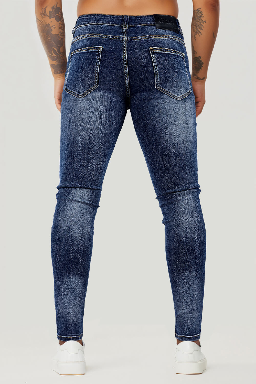 Men Stretch Skinny Jeans - Dark Blue & Ripped