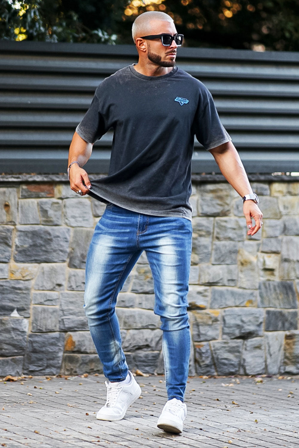 men's blue stretch skinny jeans