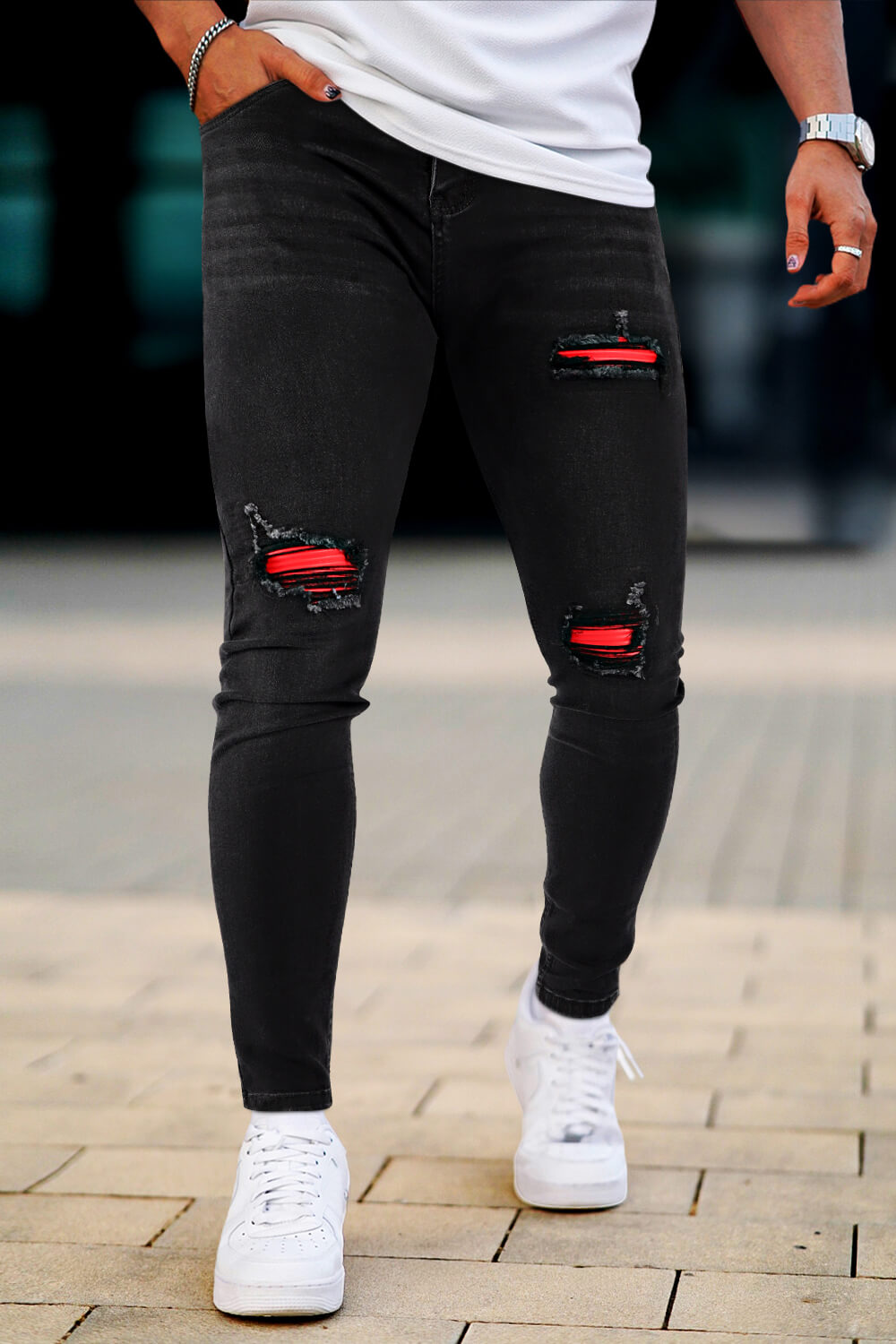 Men's Ripped Knee Skinny Jean - Black