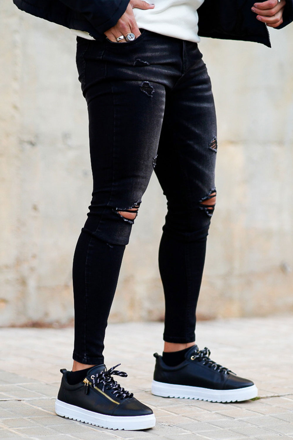 black ripped men's skinny jeans