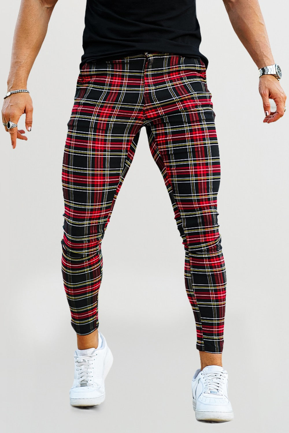 Men's Plaid Chino Pants - Red