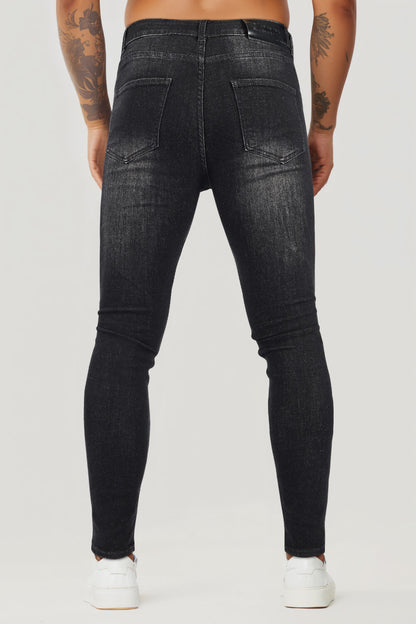 Jean skinny super stretch pour hommes - Déchiré et noir