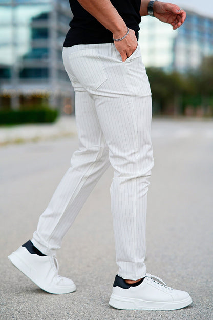 Mens Relaxed Pant - White & Stripe