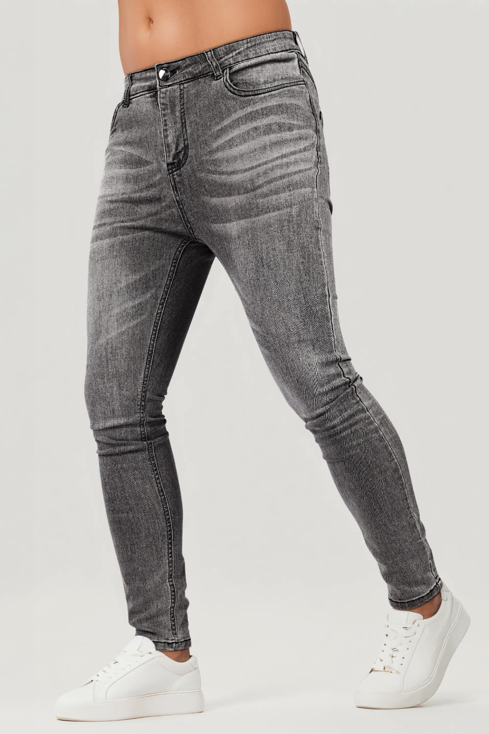 Men's Zipper Skinny Jean -Gray & Washed