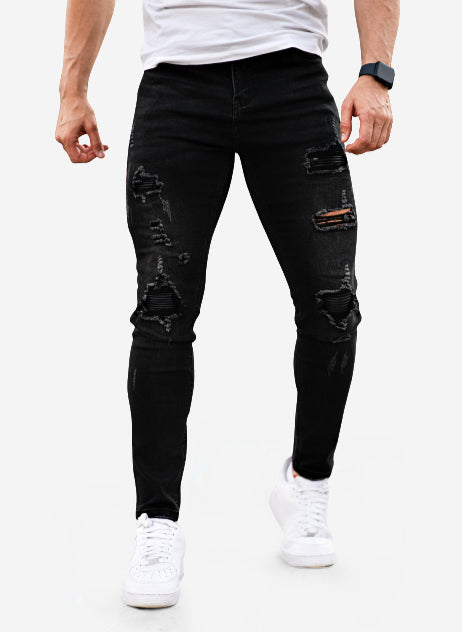 Men's Black Ripped Skinny Jean - High Stretch