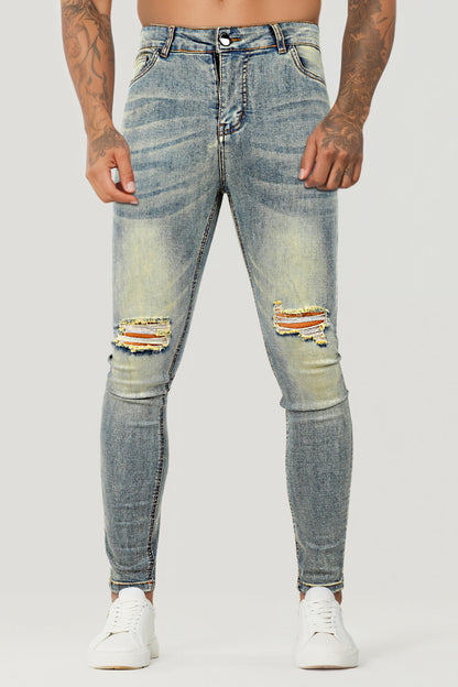 Men's Blue Skinny Jean Ripped - Washing