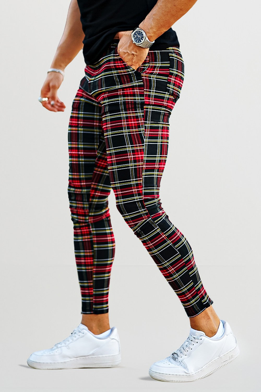 Men's Plaid Chino Pants - Red