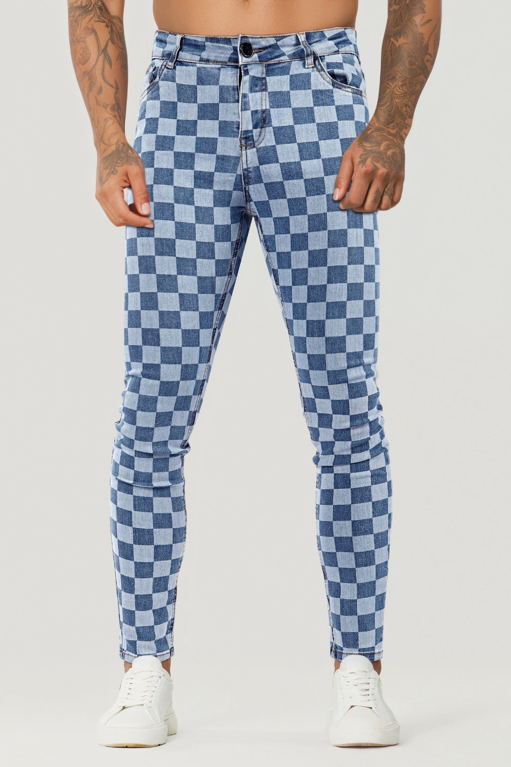 Fashion Skinny Jean For Men - Blue & Checkerboard