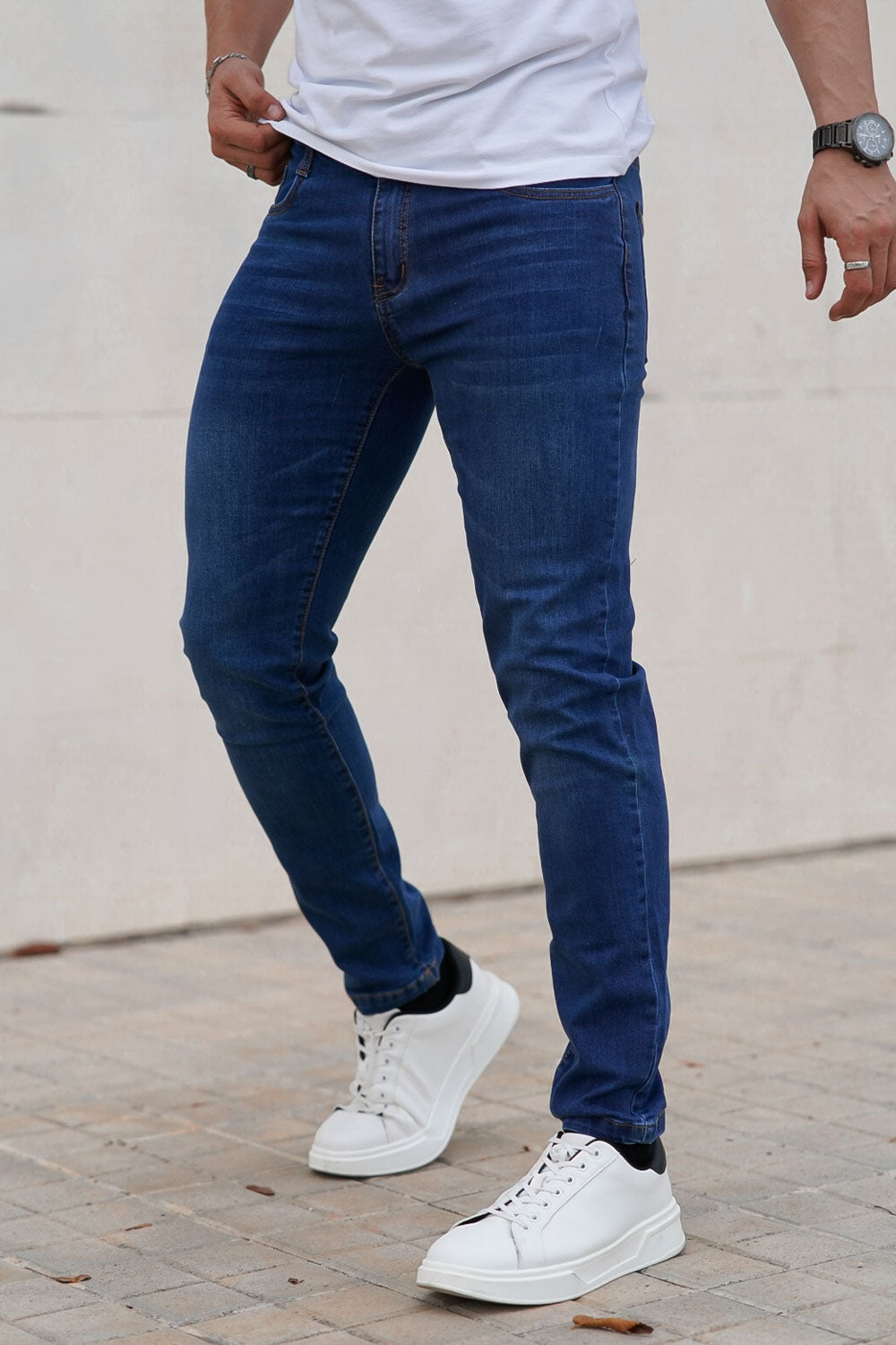 navy blue slim fit jeans