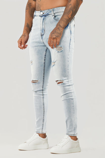 Men's Ripped Knee Skinny Jean - Washed Blue