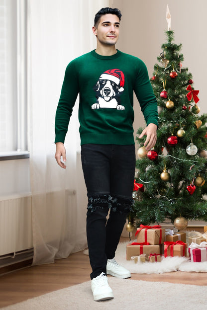 Warm Sweater For Men - Round Neck & Christmas Dog