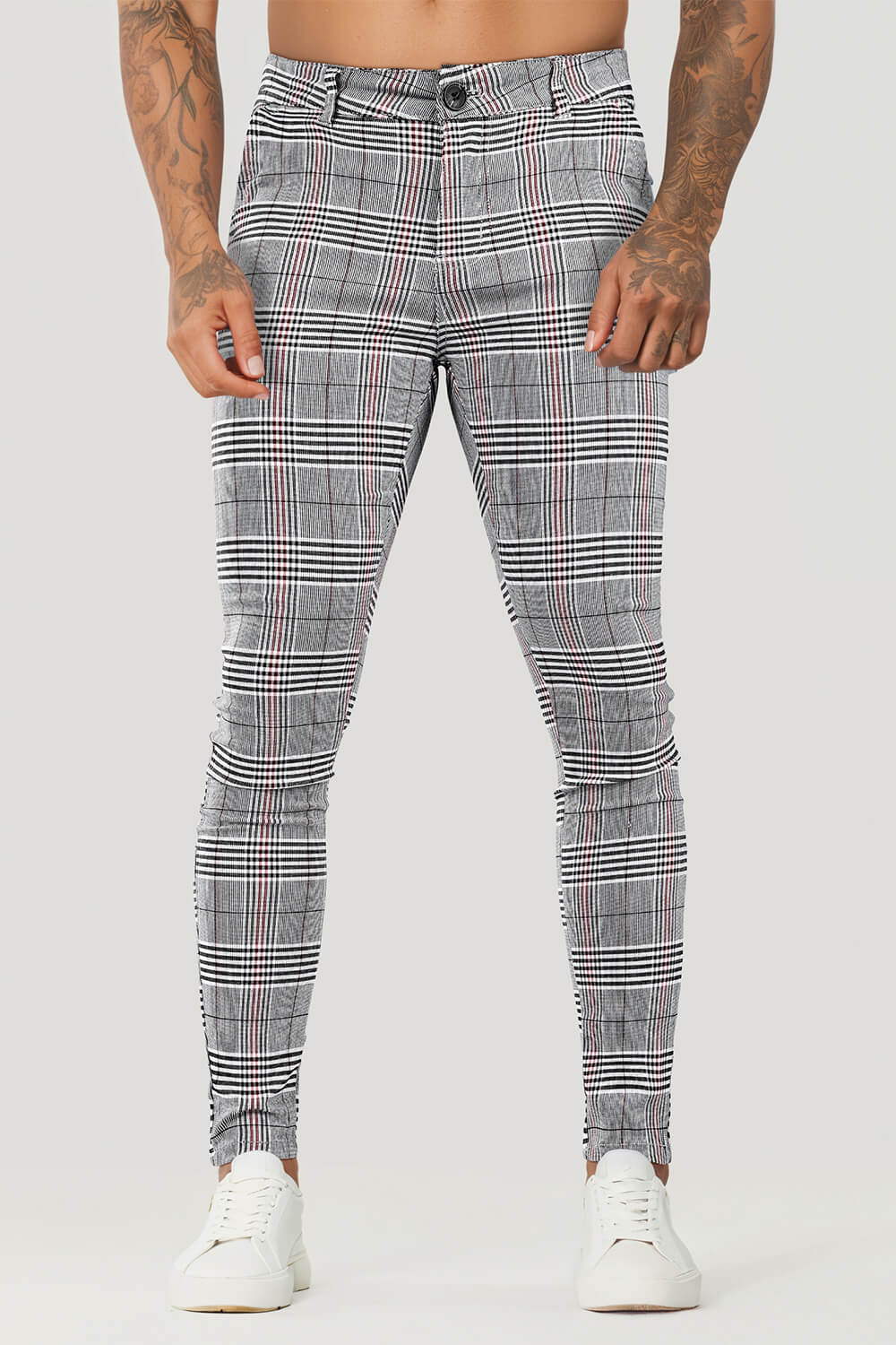 Mens Casual Grey Plaid Trouser