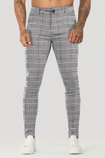 Mens Casual Grey Plaid Trouser