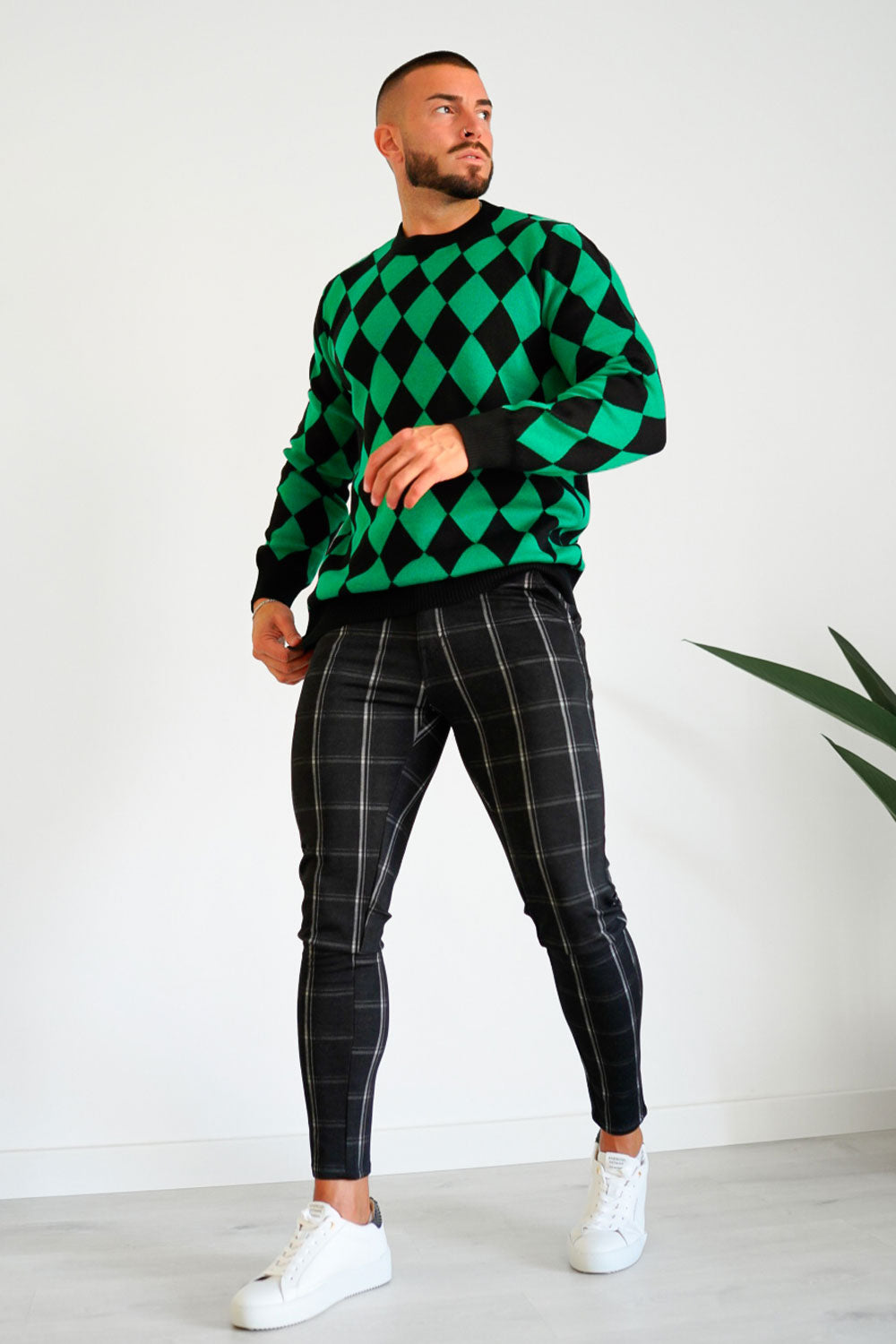 green men’s plaid sweater