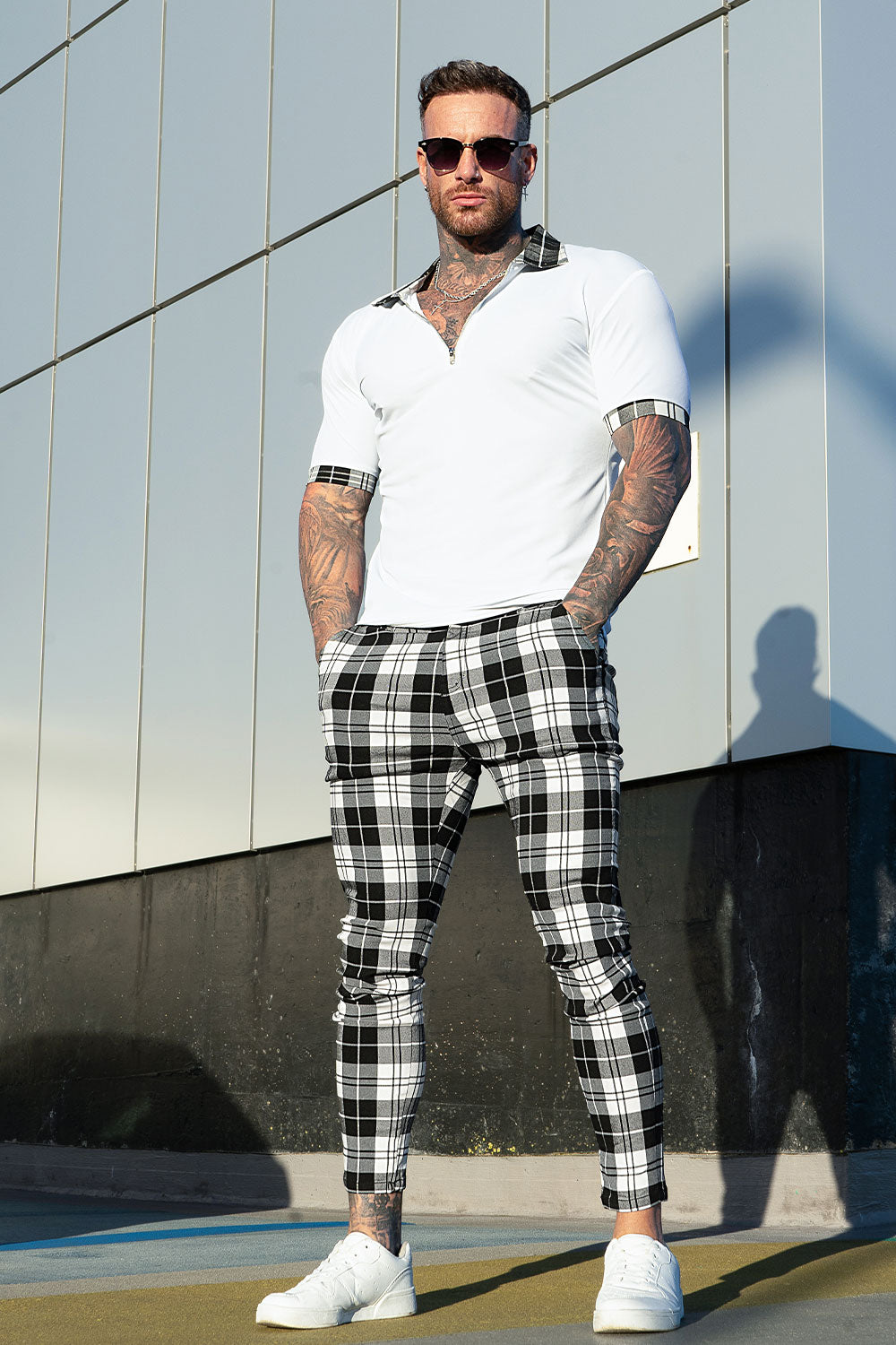  relaxed chino pants - grey & plaid