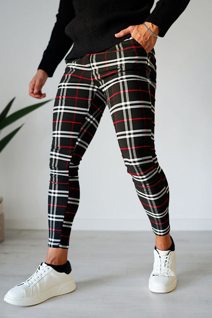  Men's Plaid Chino Pants - Black And Red