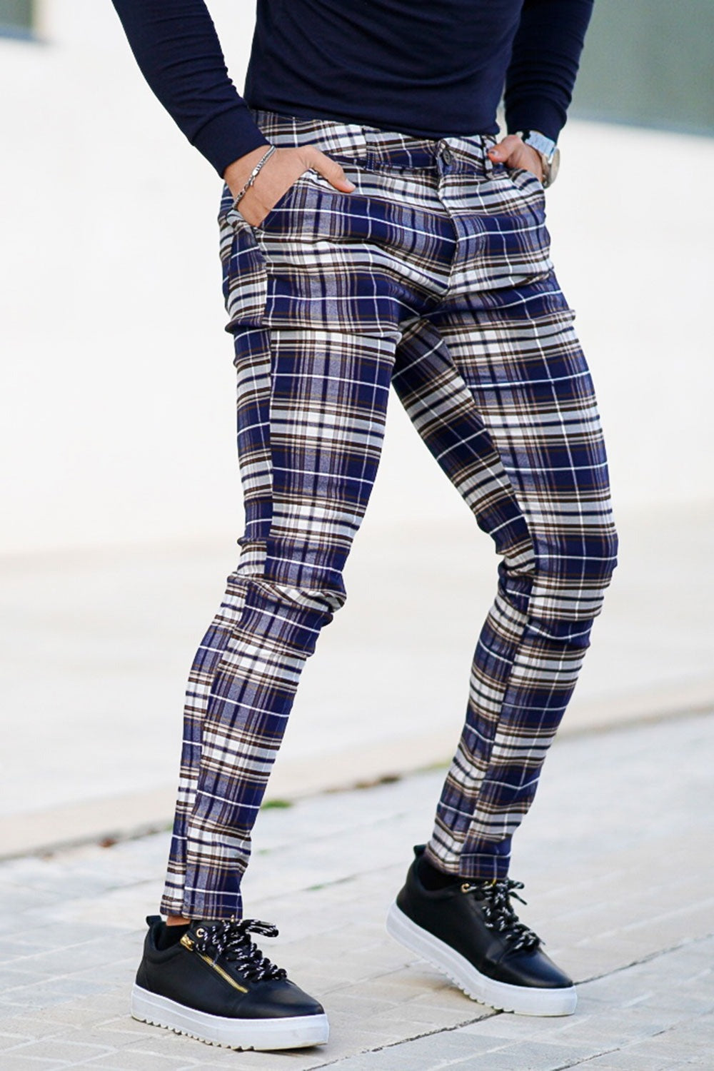 checkered chino pants