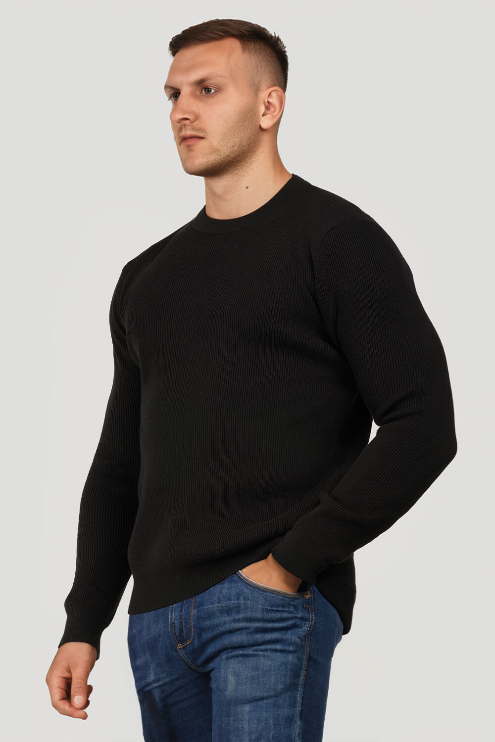 Men Round Neck Sweater - Black