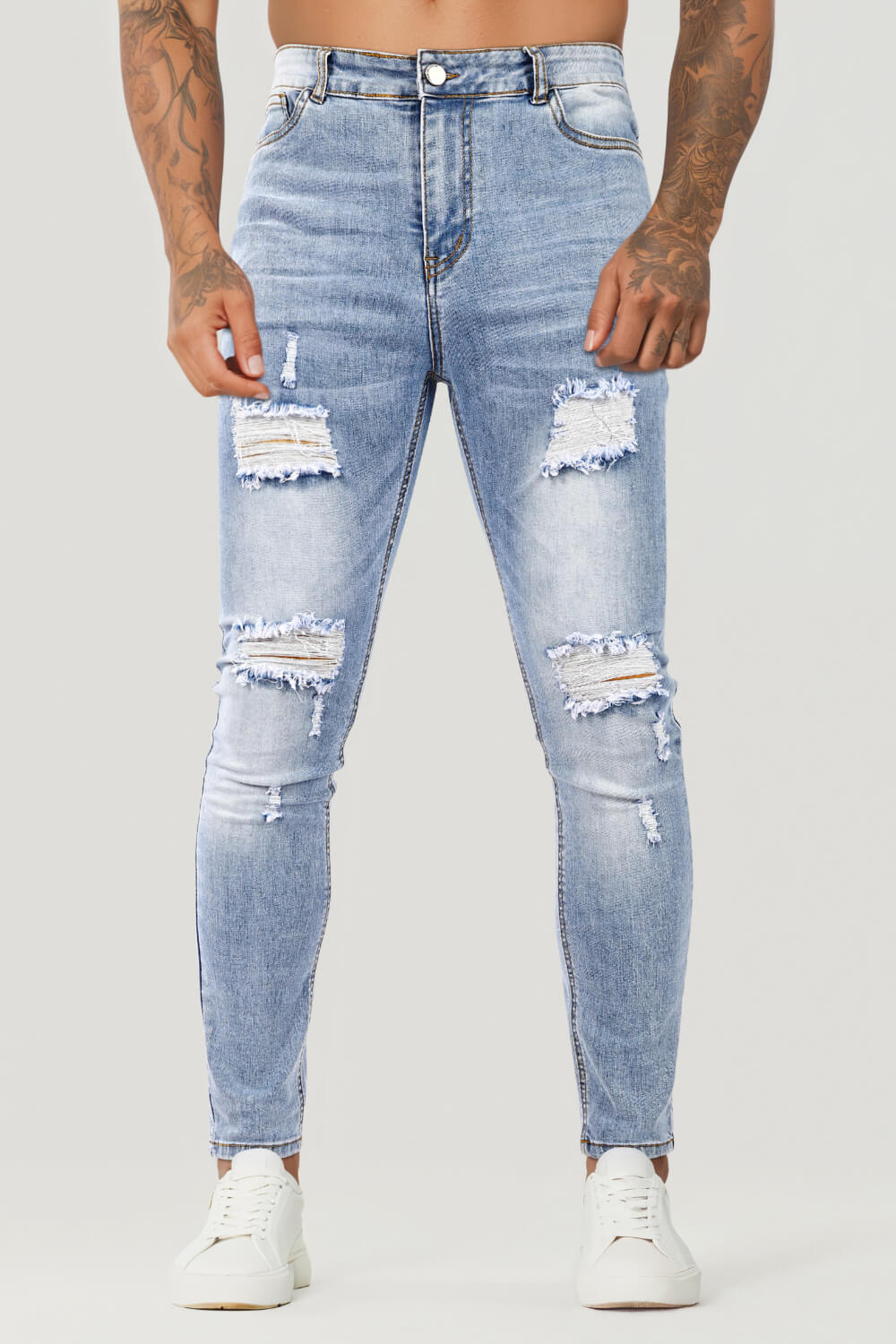 Men‘s Ripped Washed Skinny Light Blue Jean