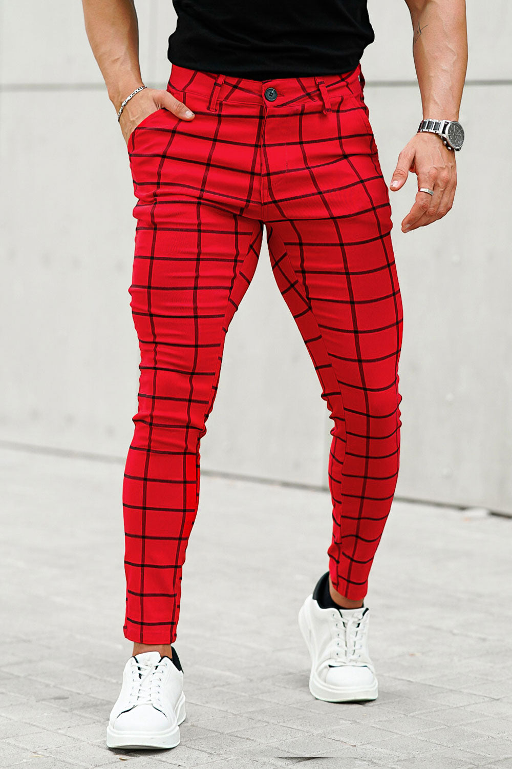 men's red plaid pants