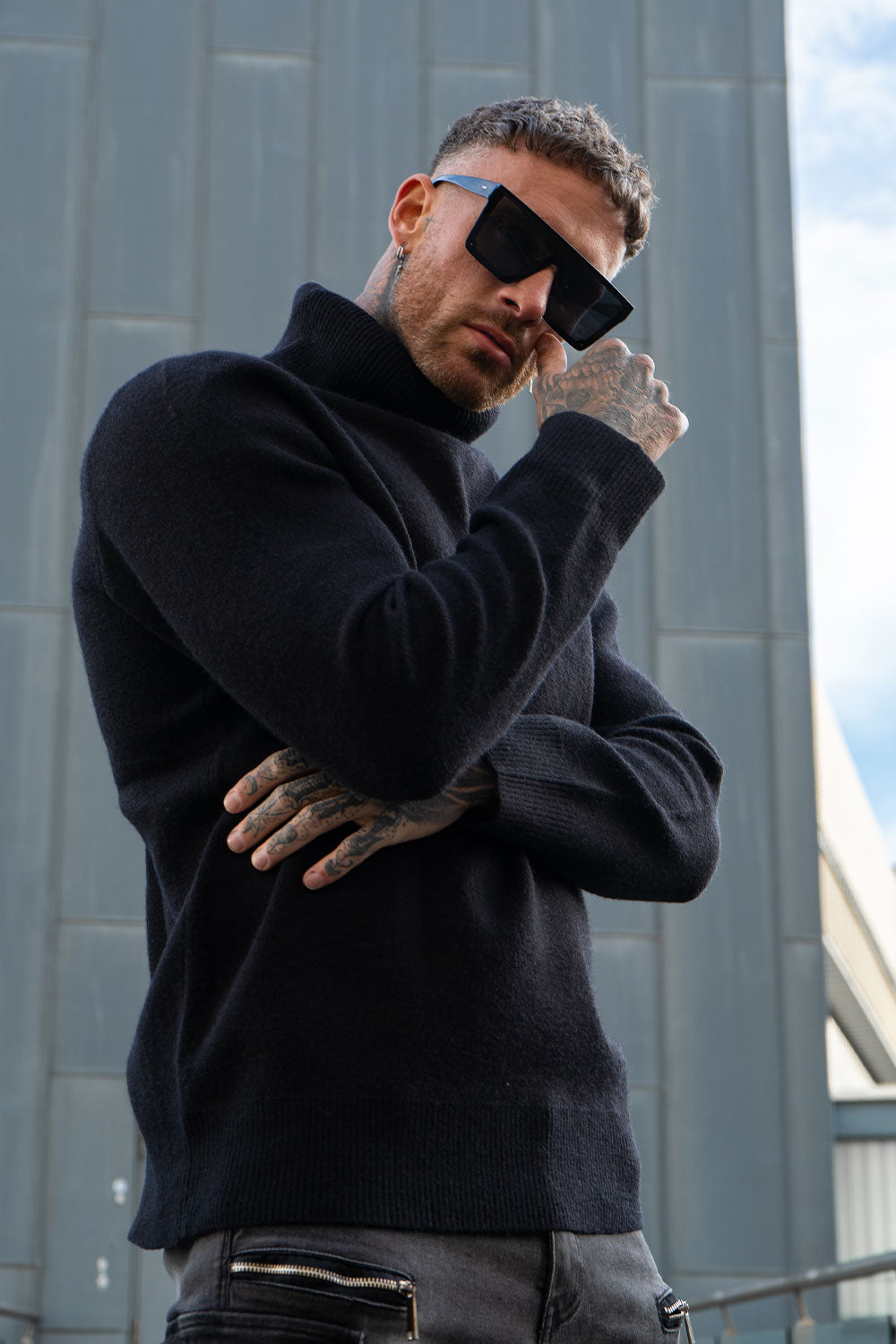 men's black turtleneck sweater