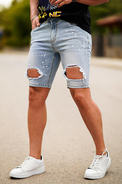  Men's Ripped Shorts - Blue