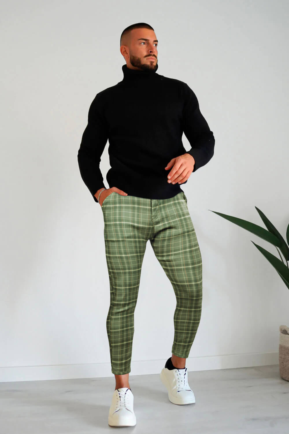 Men's Relaxed Chino Pant - Green Lattice