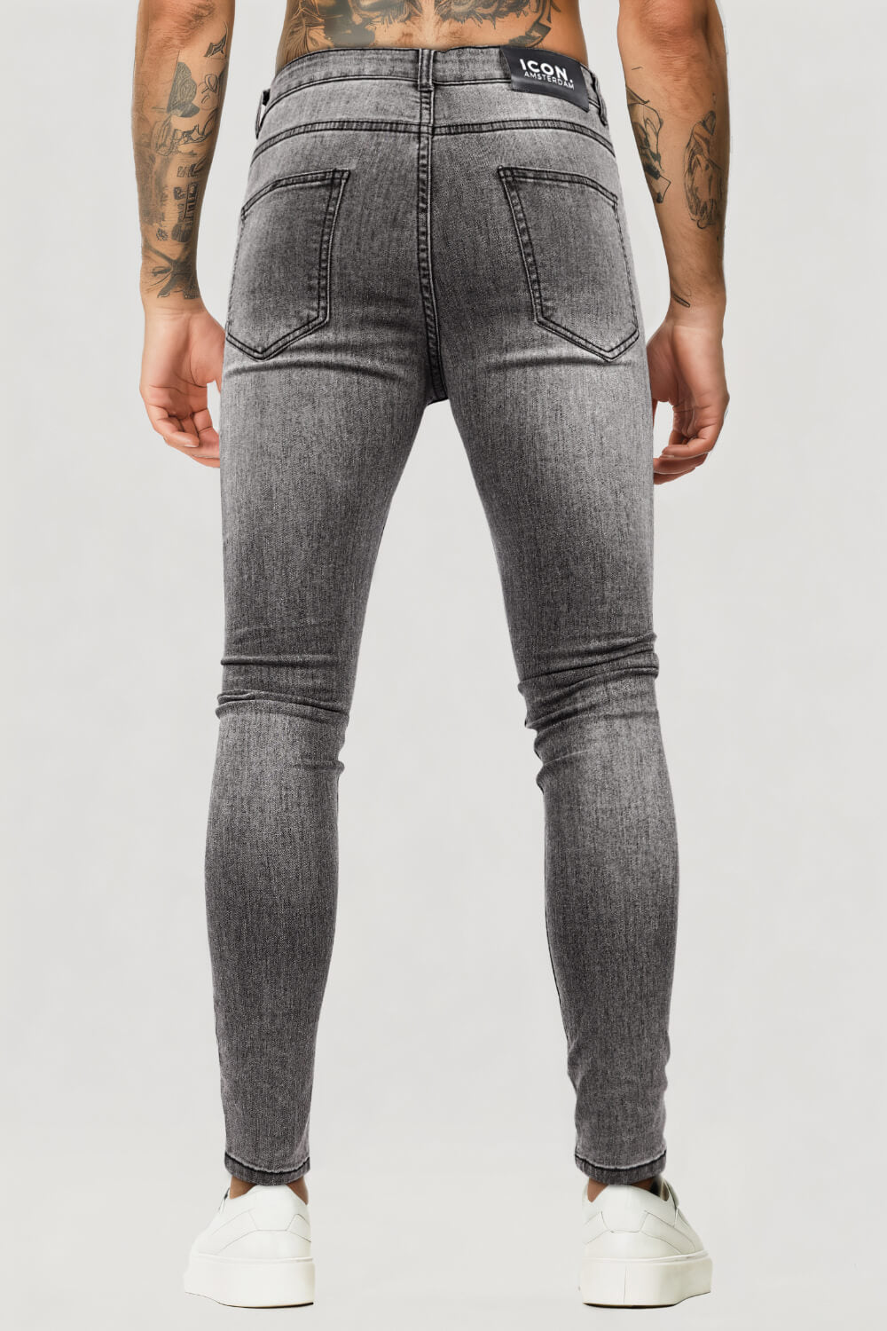 Men's Zipper Skinny Jean -Gray & Washed