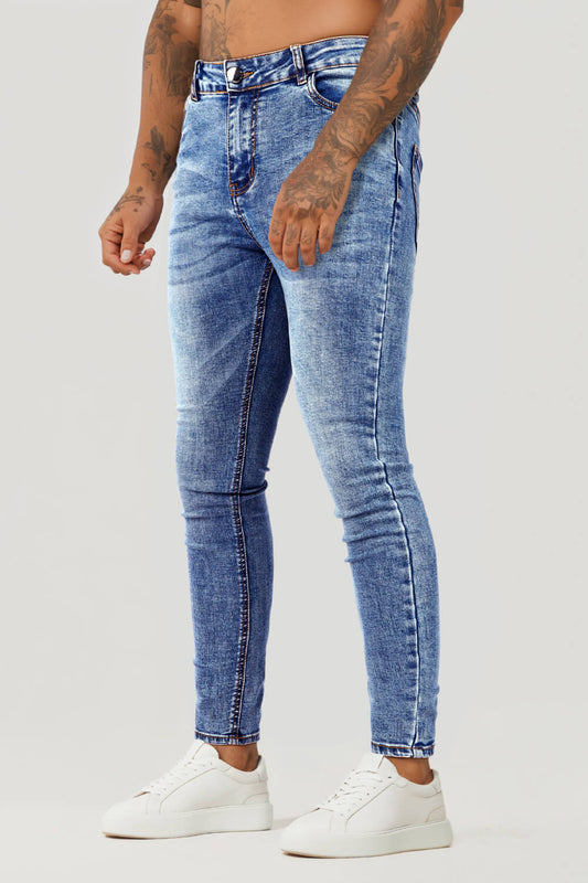 Jeans elasticizzati da uomo blu medio skinny fit