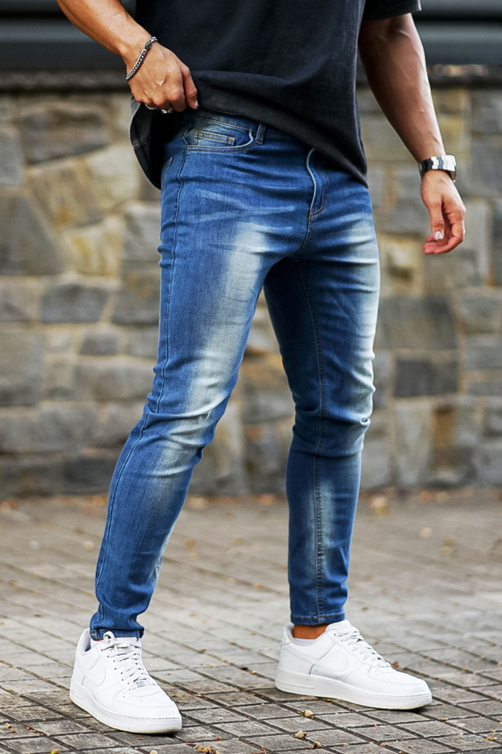 men's blue stretch skinny jeans