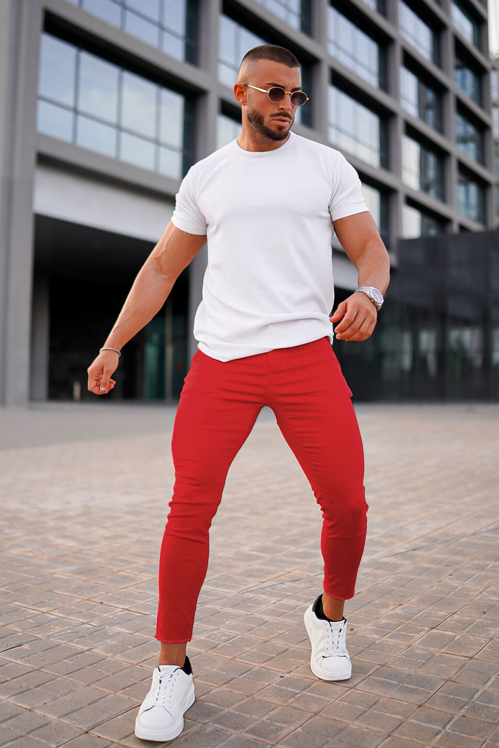 men's red skinny jeans