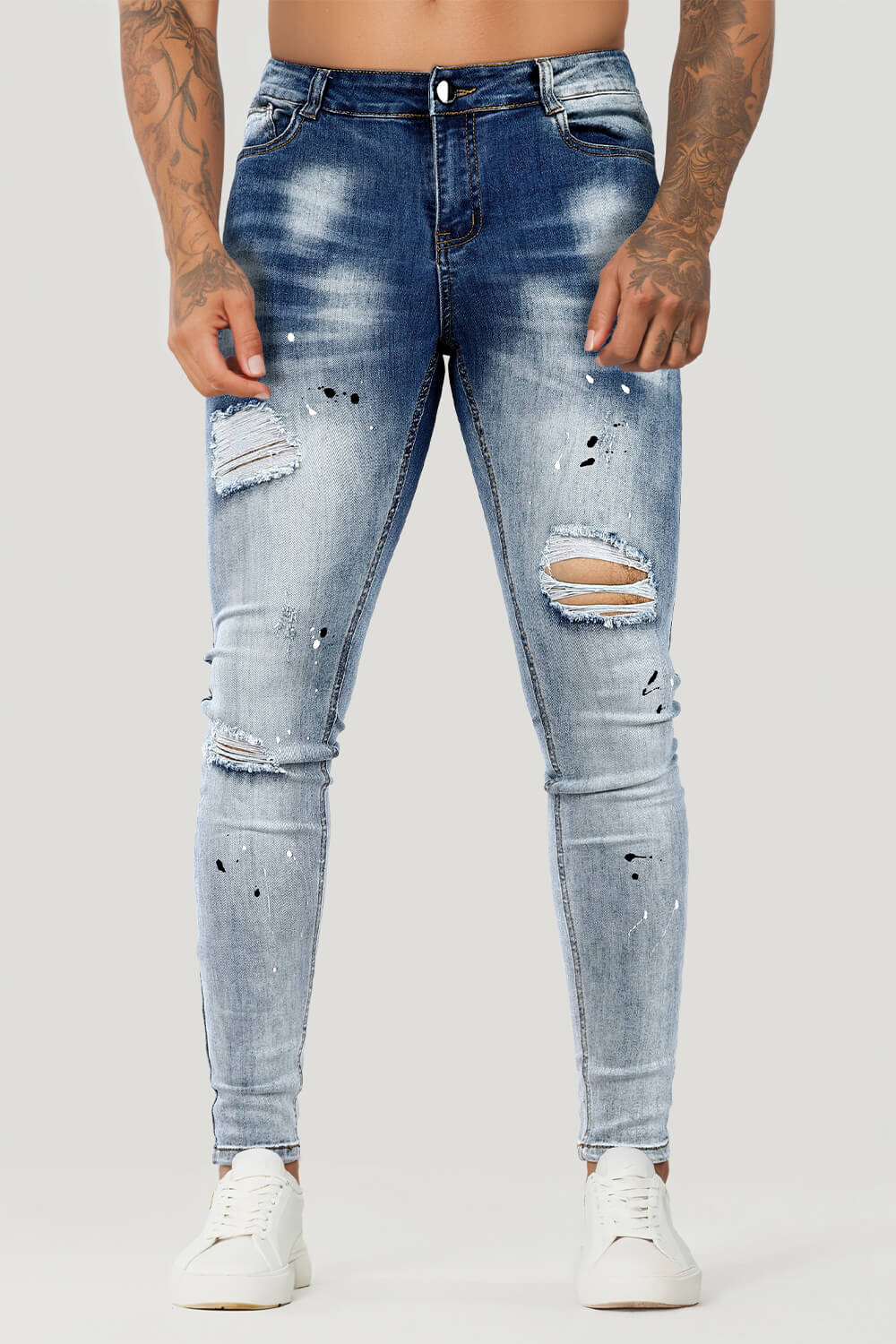 Men Blue Skinny Jeans - Spray Paint