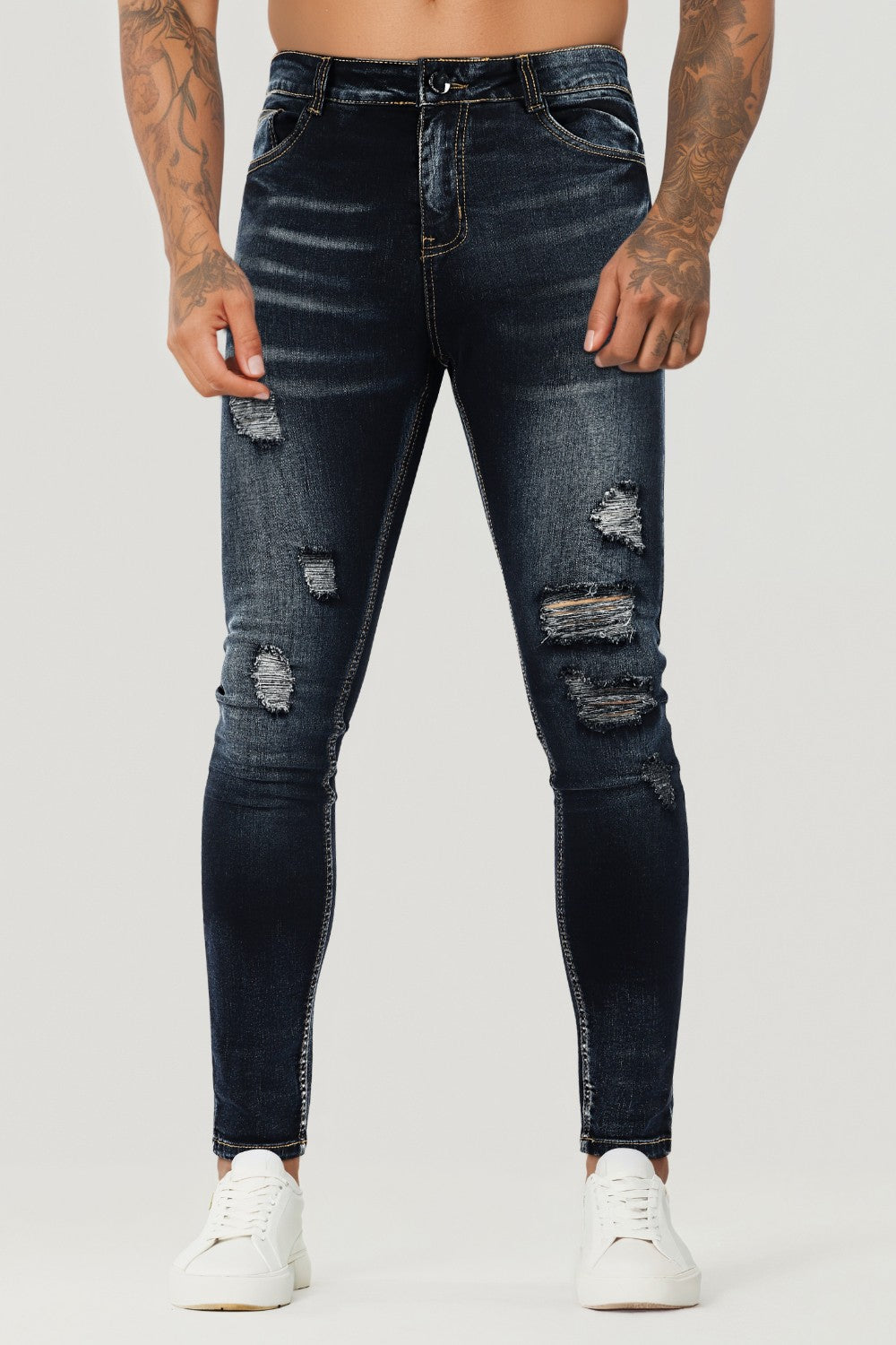 Jean skinny vintage pour hommes - Bleu foncé