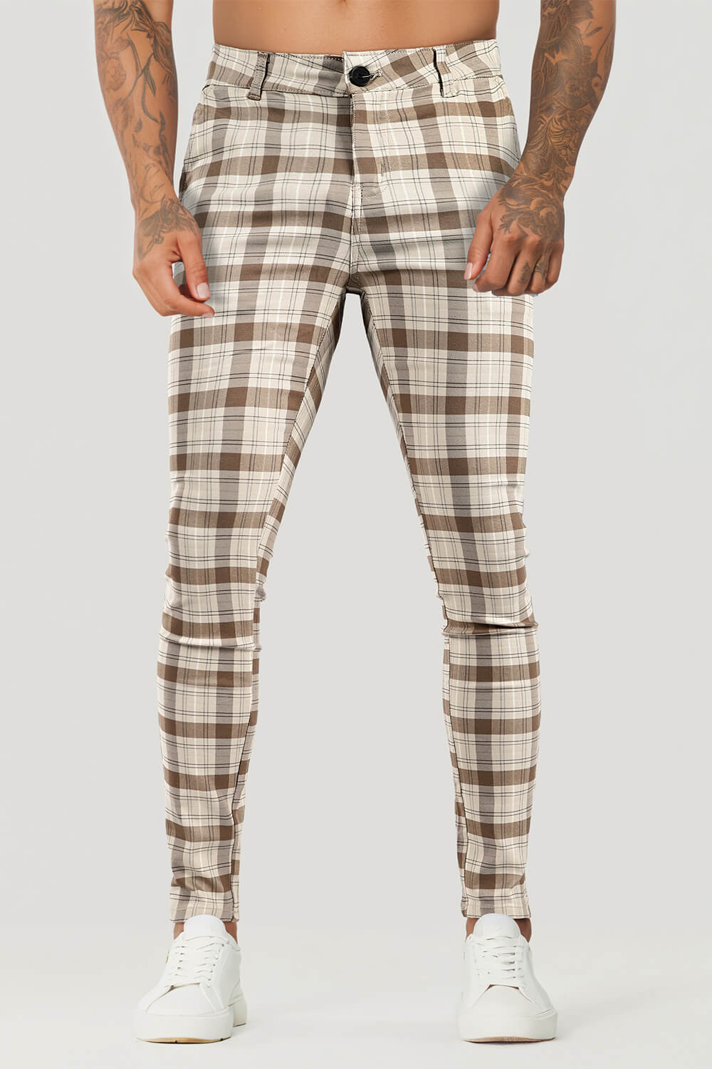 Mens Skinny Pant - Brown Plaid