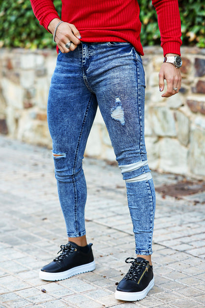 blue ripped skinny jeans