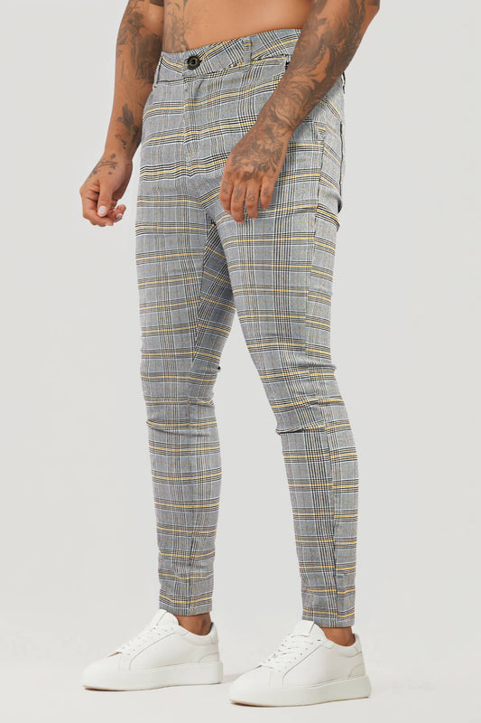 Mens Light Grey Plaid Pant