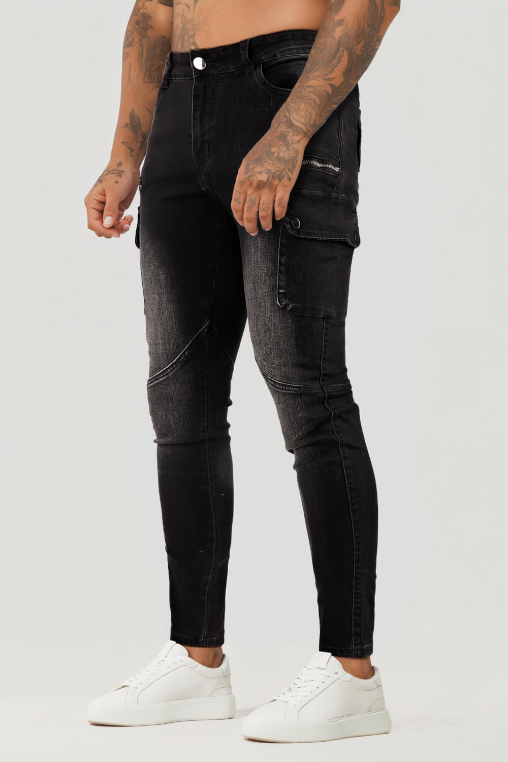 Gray Skinny Jean For Men - Multi Pocket